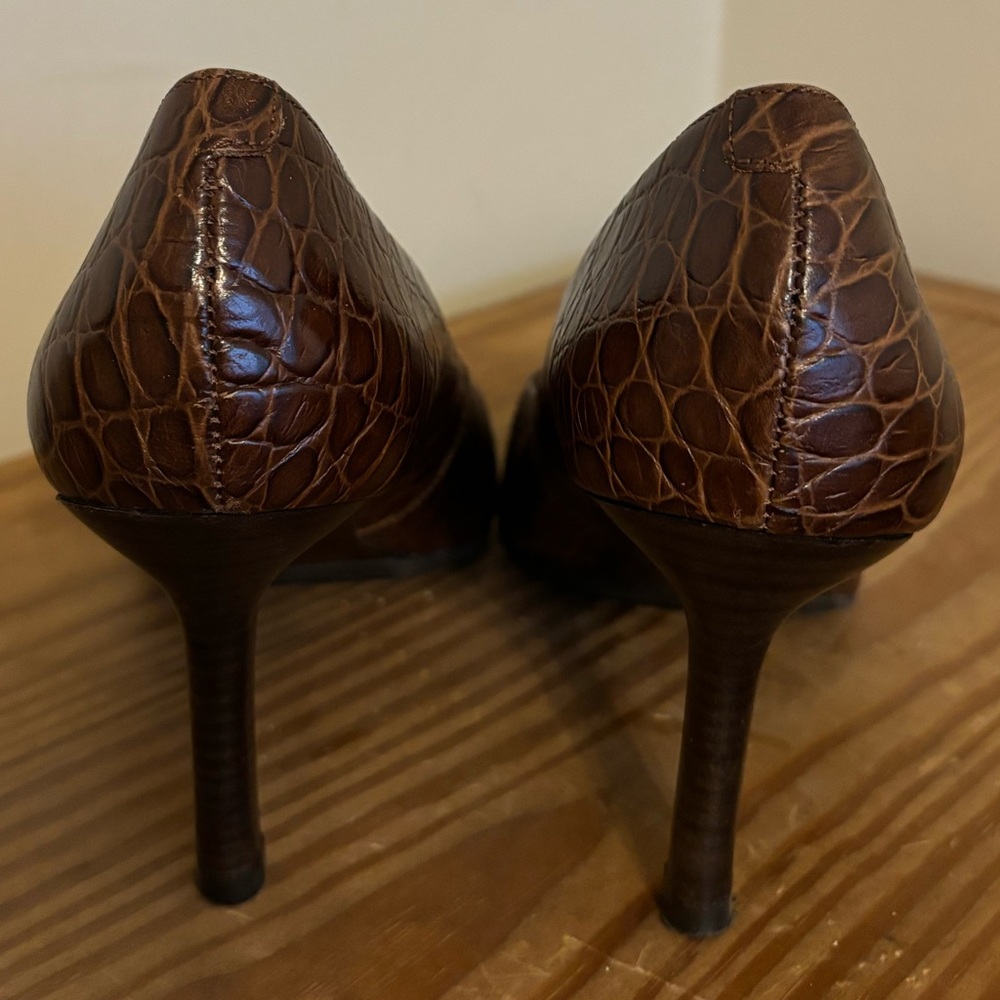 💥 Ralph Lauren Latitia Croc Embossed Leather Heels - Picture 4 of 7